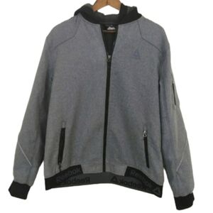 REEBOK Zipper Hoodie Sweater Jacket Athletic Neutral Gray Black Sporty Coat